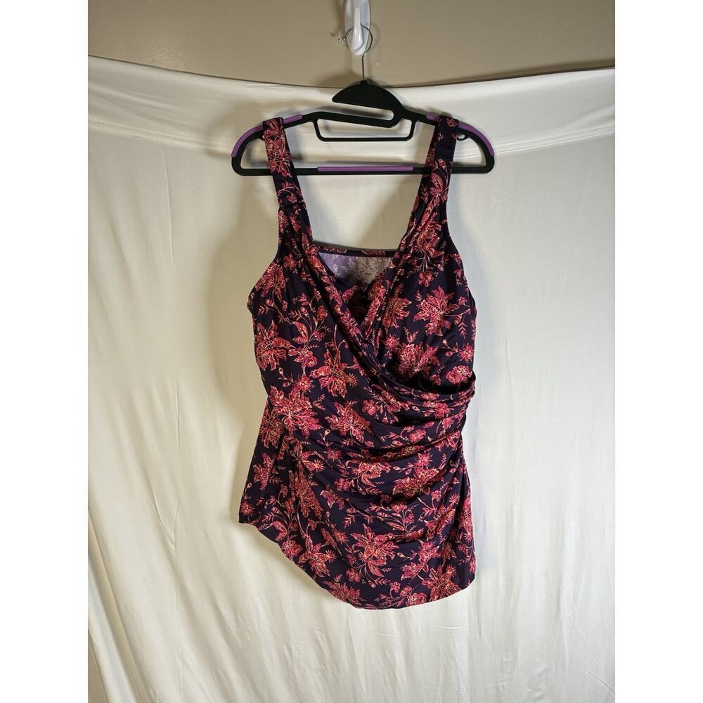 Lands End Womens 22W Navy Pink Floral Ruched Swim Dress Tankini Swimsuit Fairy